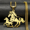 Big Horse With Pony Pendant Necklace for Women Men Stainless Steel Animal Running Horse Hollow Necklaces Jewelry Birthday Gifts