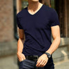 Summer Short Sleeve Men's Ice Silk Trackless T-shirts V-neck Slim Fit Casual Sport T-shirt Man Tees Tops