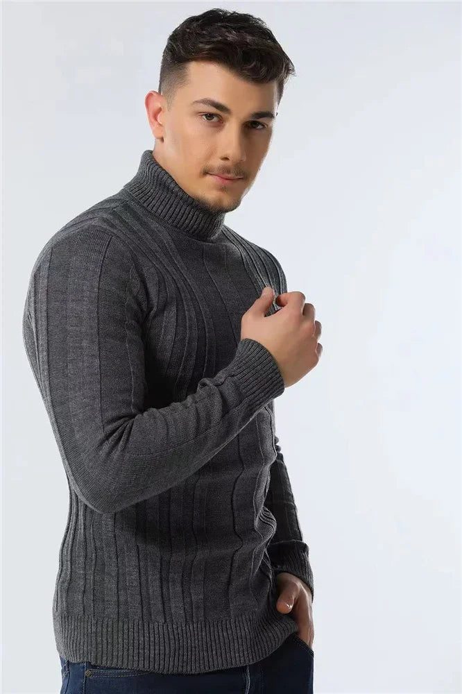 AIOPESON Slim Fit Pullovers Turtleneck Men Casual Basic Solid Color Warm Striped Sweater Mens New Winter Fashion Sweaters Male