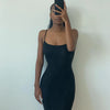 Sexy Spaghetti Strap Black Long Dress Y2k Sleeveless Solid Skinny Bodycon Trumpet Maxi Vestidos