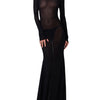 Women See Through Bodycon Long Dress Long Sleeve Mesh Sheer Maxi Dress Cross Tie Up Backless Club Party Dress Maxi Dress