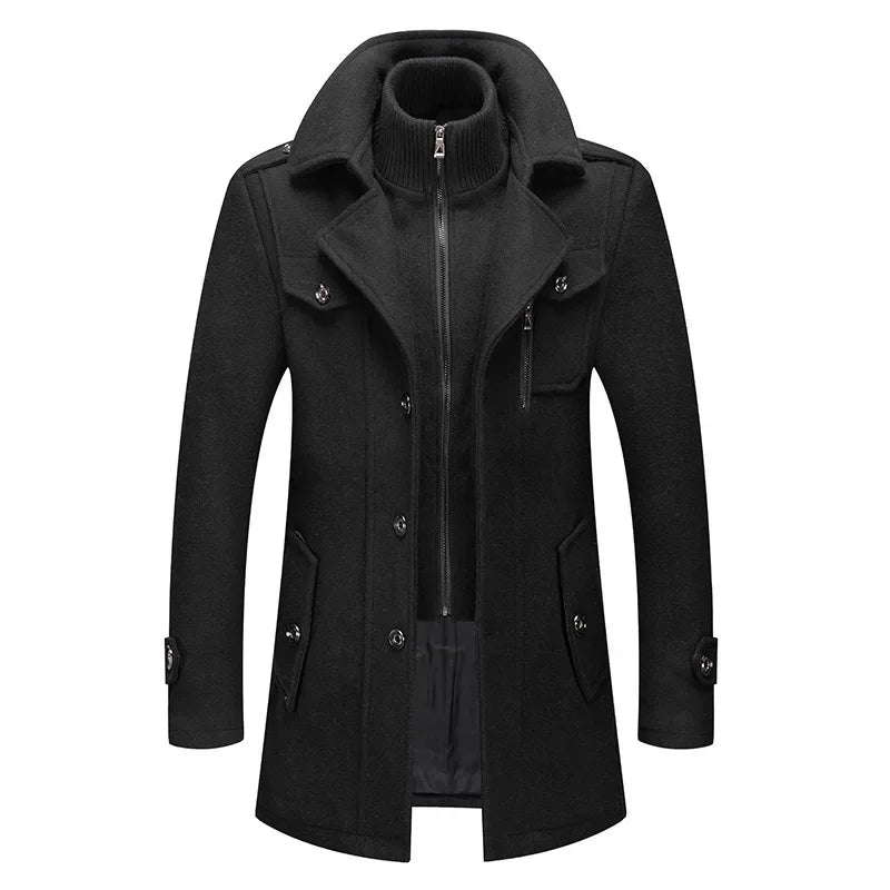 Men's Autumn/Winter Business Woolen Overcoat Fashionable Double Collar Anti-Cold Nestle Jacket Cross-Border Woolen Overcoat