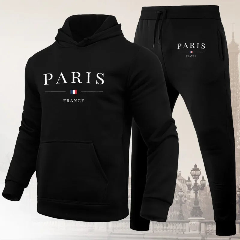 Men's hoodie set Paris Printed sweatshirt Sweatpants 2-piece men's hoodie jogging pants set casual street sportswear