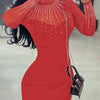 Sexy Elegant Evening Party Dresses New Fashion  Autumn Winter Casual Sheer Mesh Patchwork Rhinestone Decor Bodycon Dress