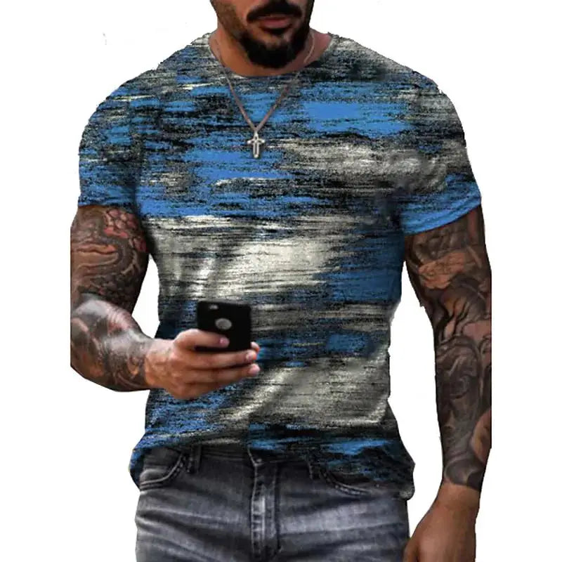 Vintage Men's T Shirts Personality Color Stripe Printed Fashion  O-Neck Short Sleeve Oversized t shirt  Breathable Streetwear