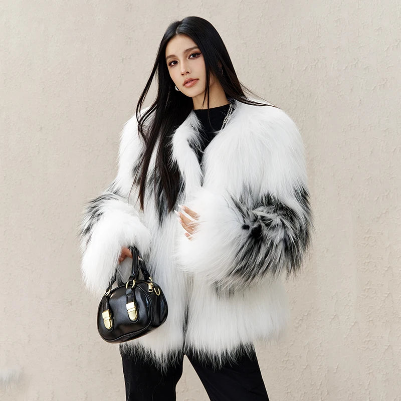 ZVAQS Natural Raccoon Fur Coat Women Winter Luxury Clothes White V Neck Fur Jacket Old Money Style Outerwears 2024 шуба женская