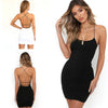 Summer Women Sexy Plain Solid Color Bandage Dress Elegant Backless Sleeveless Bodycon Lady Evening Party Club Mini Black Dress