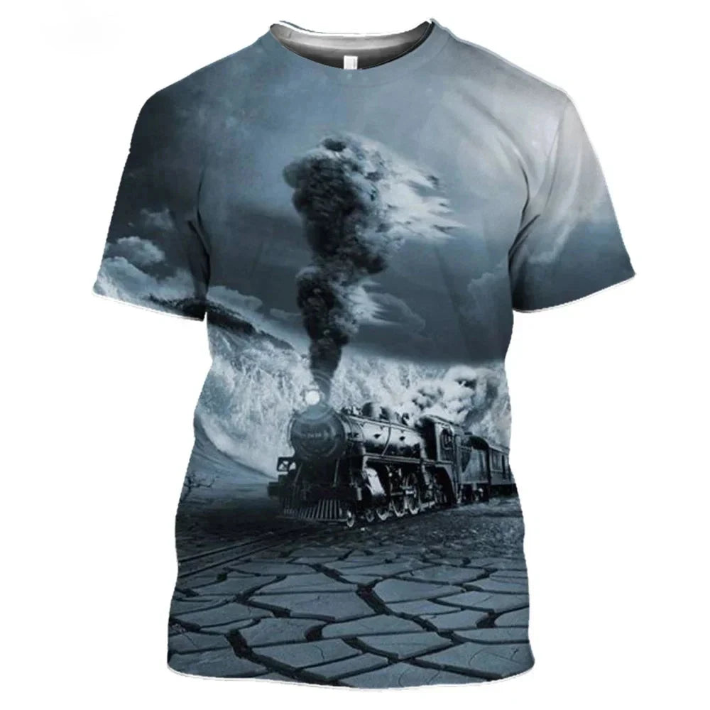 New Vintage Train Pattern 3D Print Summer Men's O-Neck T-shirt Casual Short Sleeve Fashion trend T-shirt Men's Street Clothing