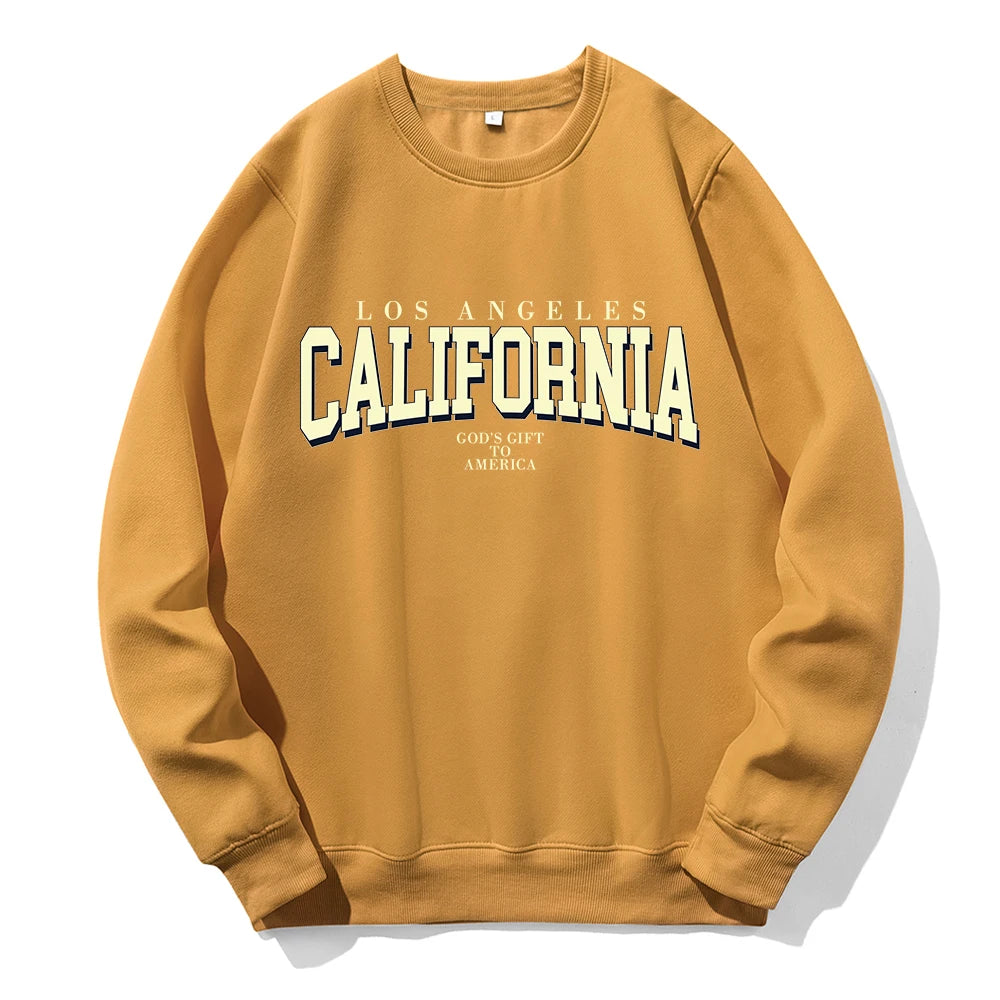 California Letter Printing Sweatshirt Men Fashion Street Clothes Vintage Fashion Tracksuit Casual Warm Round Neck Sportswear