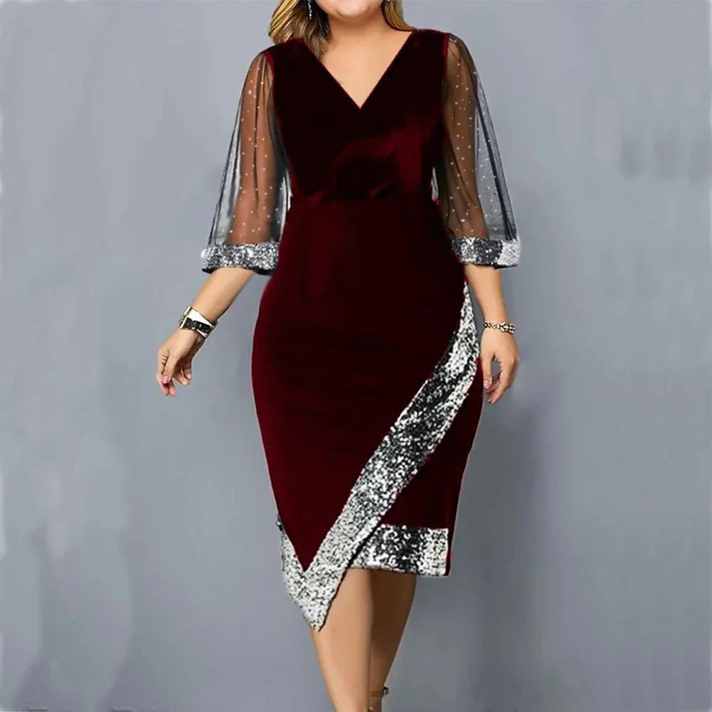 Spring Dress Dress Daily Work Autumn Summer Brand New V-Neck Cocktail Party Ball Gown Velvet Bodycon Dress Comfy