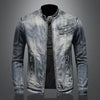 Vintage Denim Jacket With Zip Stand Up Cotton Slim Fit Outwear Man Fashion Casual Windbreaker Male Clothes Winter Jacket Men