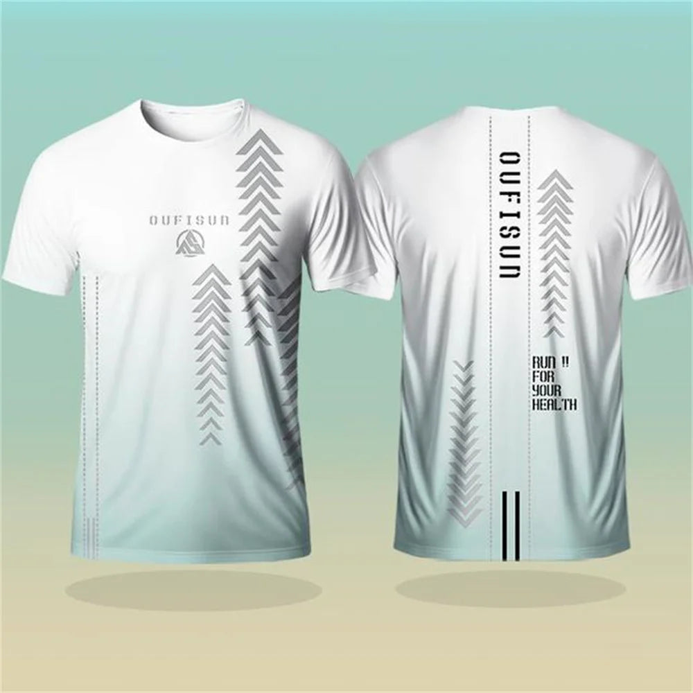 Men's T-shirt Outdoor Sports Running T-shirts Gradient Pattern Printed T-shirt Comfortable Quick Drying Short Sleeve Unisex Tops