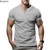 Short-sleeved V Neck T-shirts Fashion Simple Casual Pullover Tops Solid Breathable Sport Fitness Tees for Men