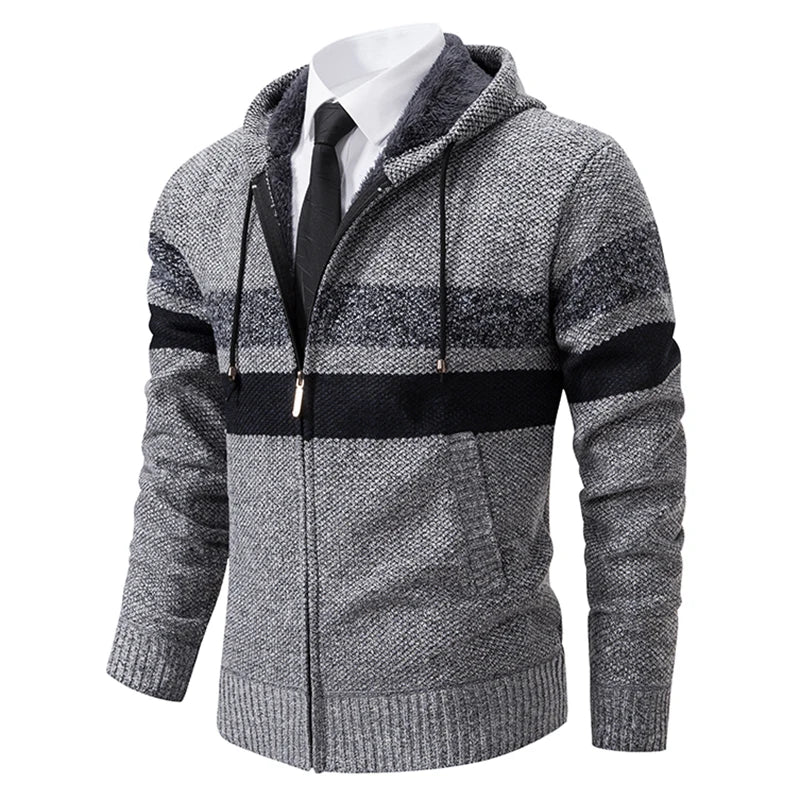 new men's autumn and winter sweater coat trend color matching hooded sweater