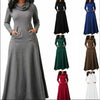 Plus Size 3XL Elegant Long Maxi Dresses Spring Winter Warm High Collar Women Long-sleeved Dress Woman Clothing With Pocket