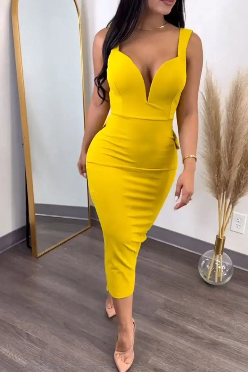 European V Neck Strap Solid Bodycon Dress Summer Casual Female Party Sexy Dresses Vestidos