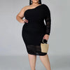 Woman Even Dress Chic and Elegant Plus Size Dresses Mesh One Shoulder Long-sleeve Sexy Short Dress Wholesale Bulk Dropshipping