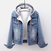 Autumn Winter Women's Plush Warm Denim Jacket Coat Cotton Fashion Short Blue Jean Coat Ladies Hoodies Outerwear