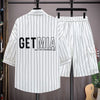 Summer Fashion Striped Plus-Size Short-Sleeved Shirt Set Men's Casual Relaxed Breathable High-Quality Two-Piece Set M-8XL