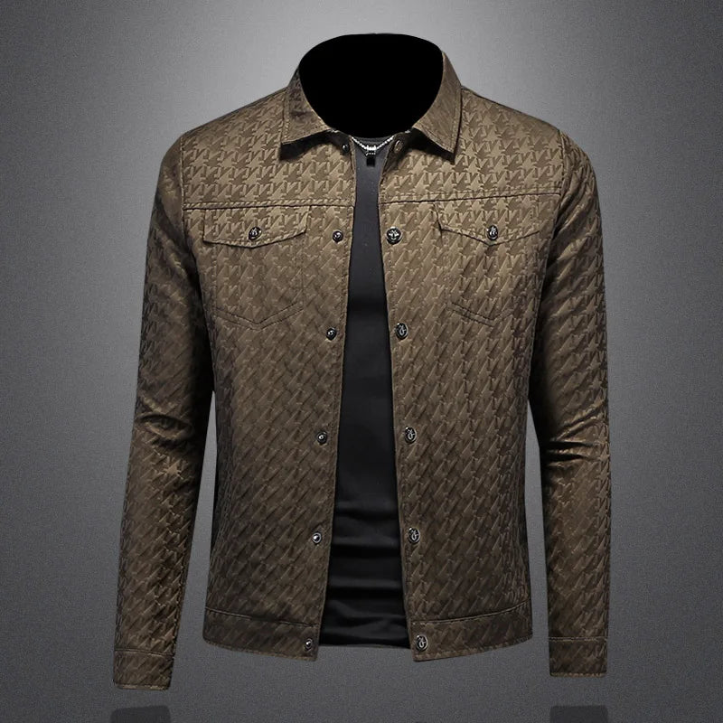 Minglu Spring Autumn Jacquard Men's Jackets High Quality Solid Color Single Breasted Male Coats Man Outerwear Plus Size 5XL