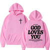 Harajuku Aesthetic Christian Jesus Church Hoodie Bible Verse God Loves You Hooded Men's Women Vintage Sweatshirts Streetwear Y2K