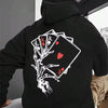 Printed poker hoodie for men kangaroo pocket pull rope pullover loose sweatshirt fall casual wear