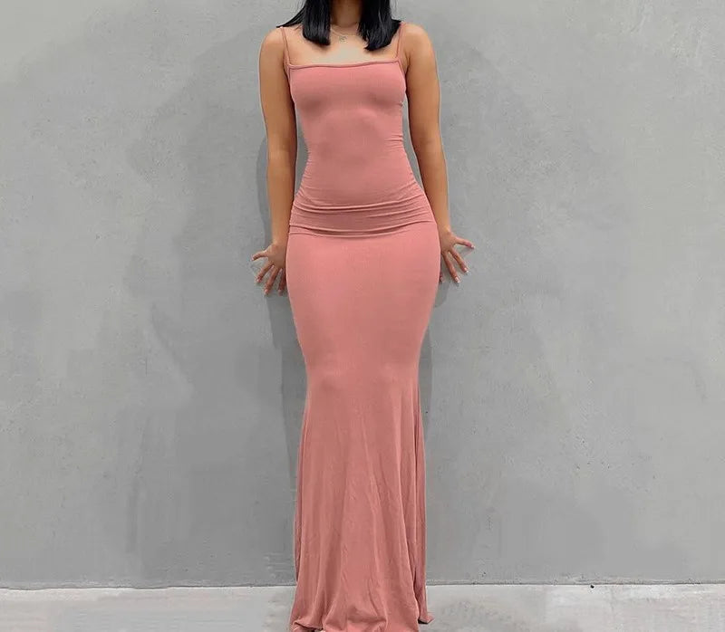 Satin Camisole Sleeveless Backless Maxi Dress Women Summer Slim Fit Elegant Sexy Outfit Women Birthday Party Club Sundress