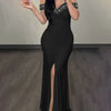 Elegant Evening Party Dresses For Women Rhinestone Cold Shoulder Slit Ruched Dress New Fashion Female Clothing Bodycon Dress