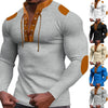 Cross-border new men's waffle color matching strap V-neck top casual long-sleeved bottoming T-shirt