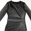 Sheer Mesh Rhinestone O-Neck Long Sleeve Skinny Party Dress