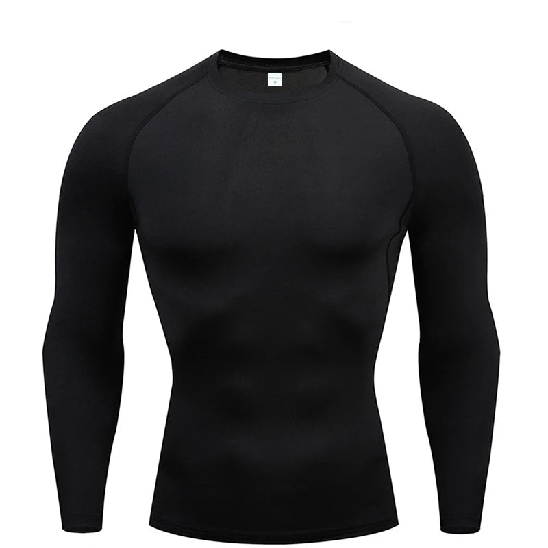 Compression Long Sleeve Shirt Black Fitness T-shirt Men's Muscle Quick drying Gym Sportswear Sun protection Sports Base layer