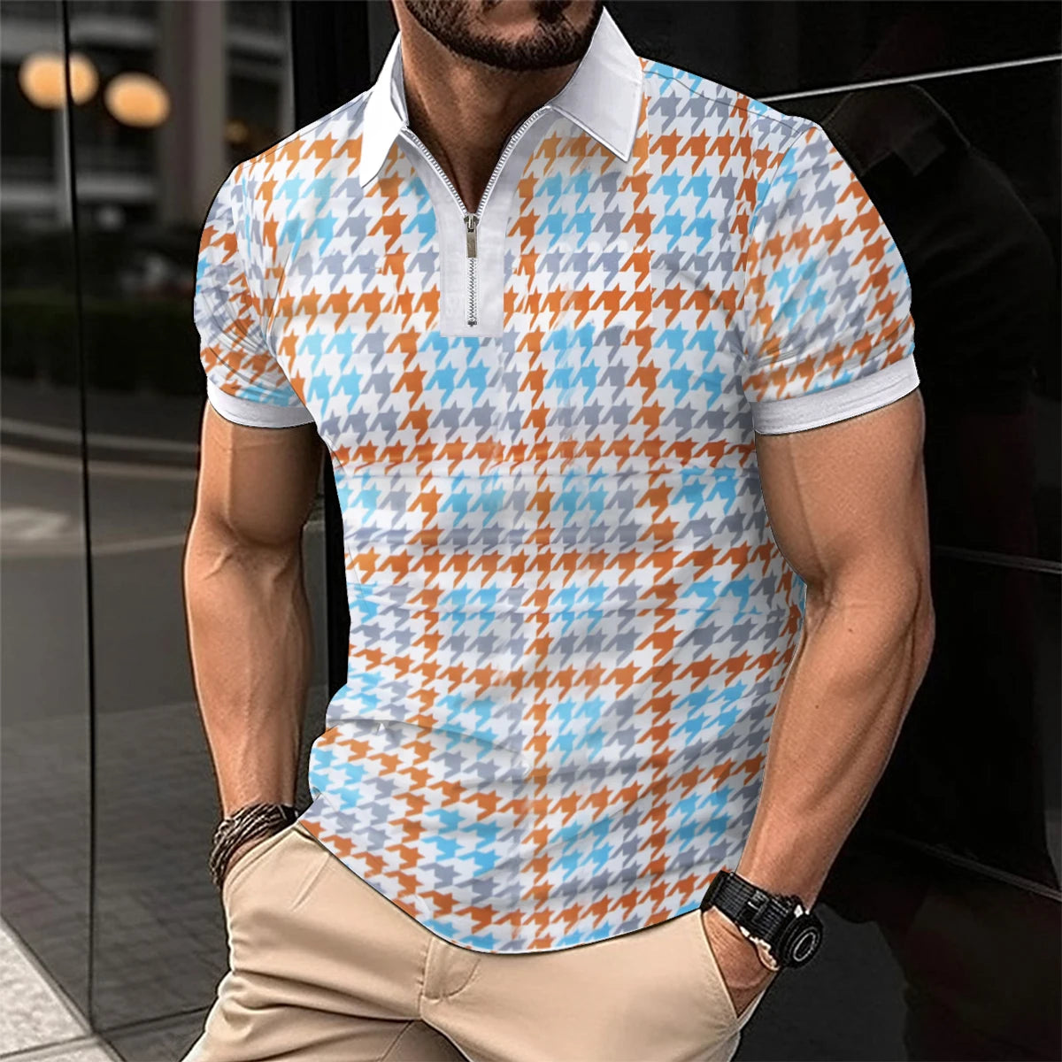 Polo T-Shirt Summer Short Sleeve Clothing Fashion striped Print Street Casual Button up Top