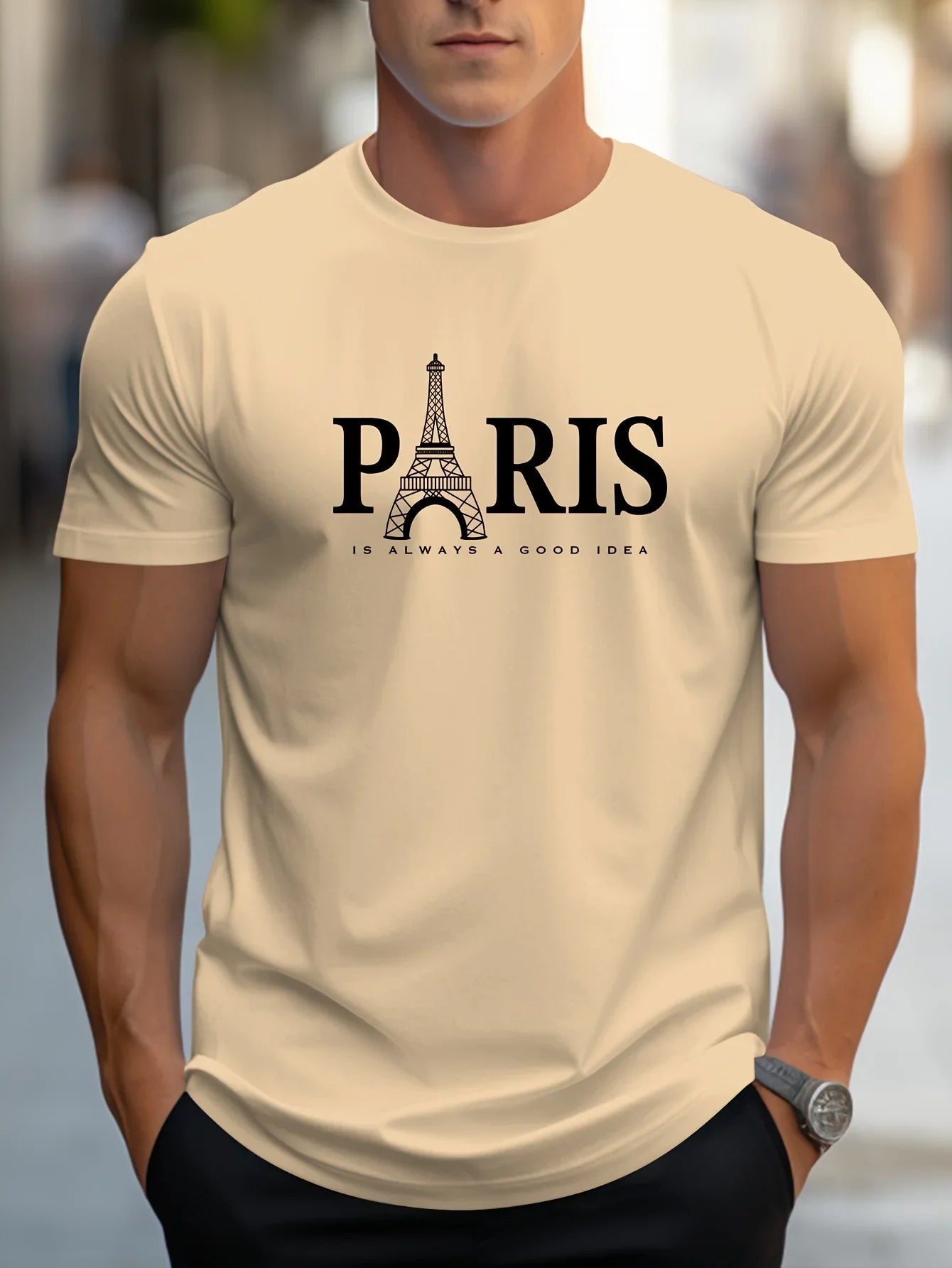 Men's 100% pure cotton summer loose size PARIS letter pattern print casual comfortable round neck short sleeved T-shirt top