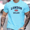 Summer men's 100% pure cotton casual loose fit plus size London England pattern printed round neck short sleeved T-shirt top