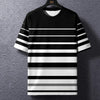 Summer Men's T-Shirt Stripe Print Crew Neck Pullover Business Casual Short Sleeve Tops Middle-Aged And Elderly Oversized Clothes