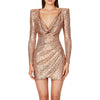 French V Neck Sequin Long Sleeved Dress With Backpacks And Hips Lace Formal Dresses for Women