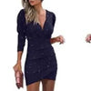 2020 Trendy Waist-Fitted Slimming Solid Color V-Neck Long Sleeve Tight Dress Ethnic Style Nightclub Dress For Women