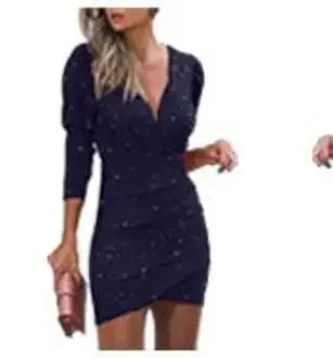 2020 Trendy Waist-Fitted Slimming Solid Color V-Neck Long Sleeve Tight Dress Ethnic Style Nightclub Dress For Women