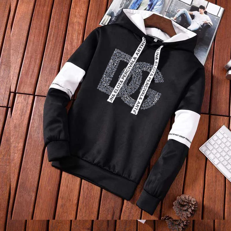 Letter Printed Hoodies Men's Graphic Drawstring Loose Tracksuit Top Trendy Hip Hop Hooded Pullover Male Outdoor Jogging Hoody