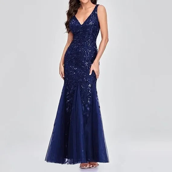 Elegant Fashionable V-neck Sequin Dress Socialite Stylegown Summer Cross-border Hot Selling Dress Sleeveless