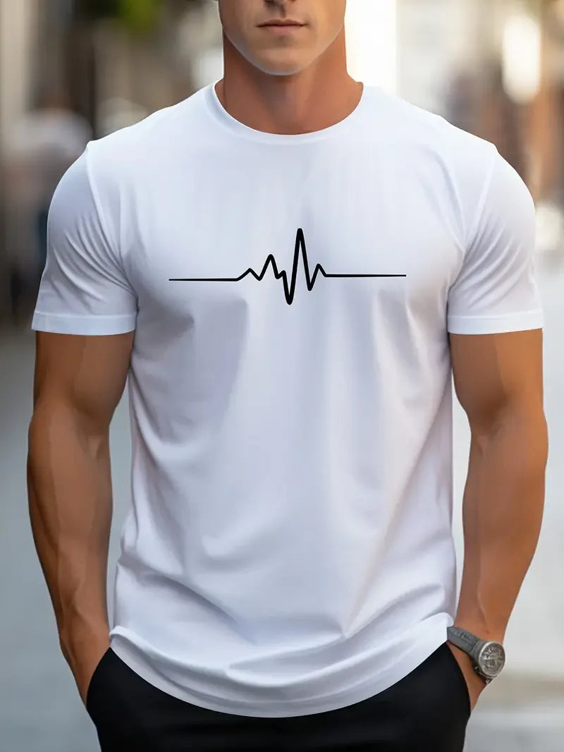 Creative Print Men's Fashionable Summer Crew Neck Short Sleeve Sports T-shirt, Comfortable And Versatile