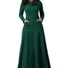 Plus Size 3XL Elegant Long Maxi Dresses Spring Winter Warm High Collar Women Long-sleeved Dress Woman Clothing With Pocket