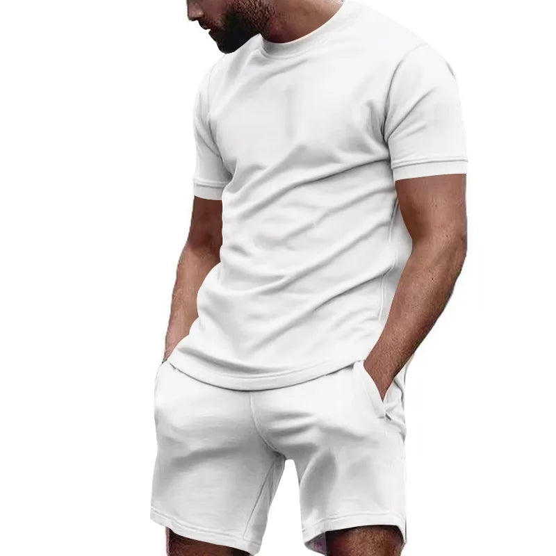 summer  men's sportswear short sleeved T-shirt + sports shorts Quick drying, breathable and cool Fitness Fashion two-piece set