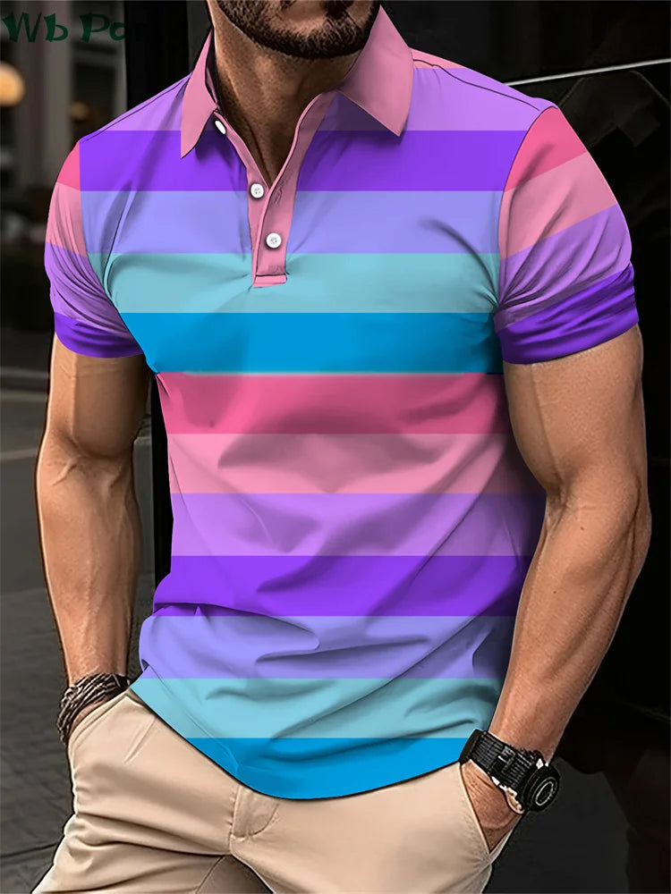 Striped Print Men's Shirts Simple Shirts for Men Polo Street Men's Clothing Loose Mens Polo Shirts Casual Polo Shirt for Men Top