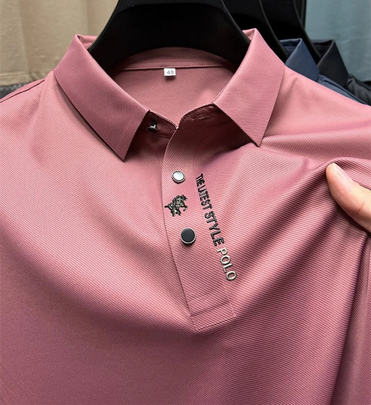 High end brand printed polo shirt men's short sleeved summer new fashion business casual seamless ice silk breathable T-shirt