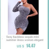 Sexy backless black mini sequin summer Dress women elegant bodycon club birthday party dress long sleeve evening dresses vestido