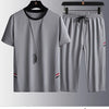 2024 Summer Time Ice Silk Sports Large Size Short Sleeve T-shirt Set Men's Casual Relaxed Breathable High Quality Two-Piece Set