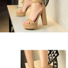 Fashion Women Pumps Sandals Summer Platform Belt Buckle Strap PU Square Heel Outdoor Korean Style Black Open Toe Grace 1550-1