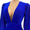 Deep V-Neck Mesh Long Sleeve Ruched Party Dress Femal Vestido