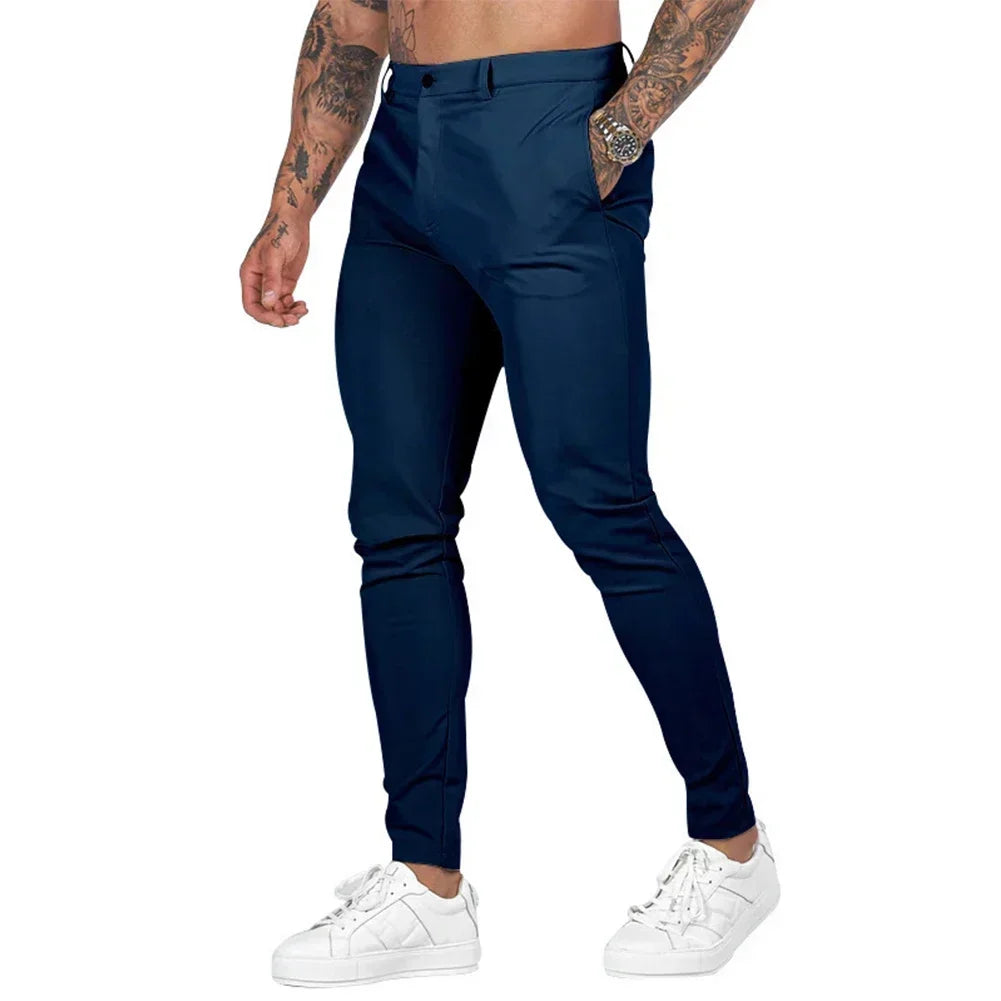 Autumn Men's Casual Formal Pants Button Stretch Skinny Slim Fit Joggers Pants Sport Workout Trousers Leggings Pencil Pants